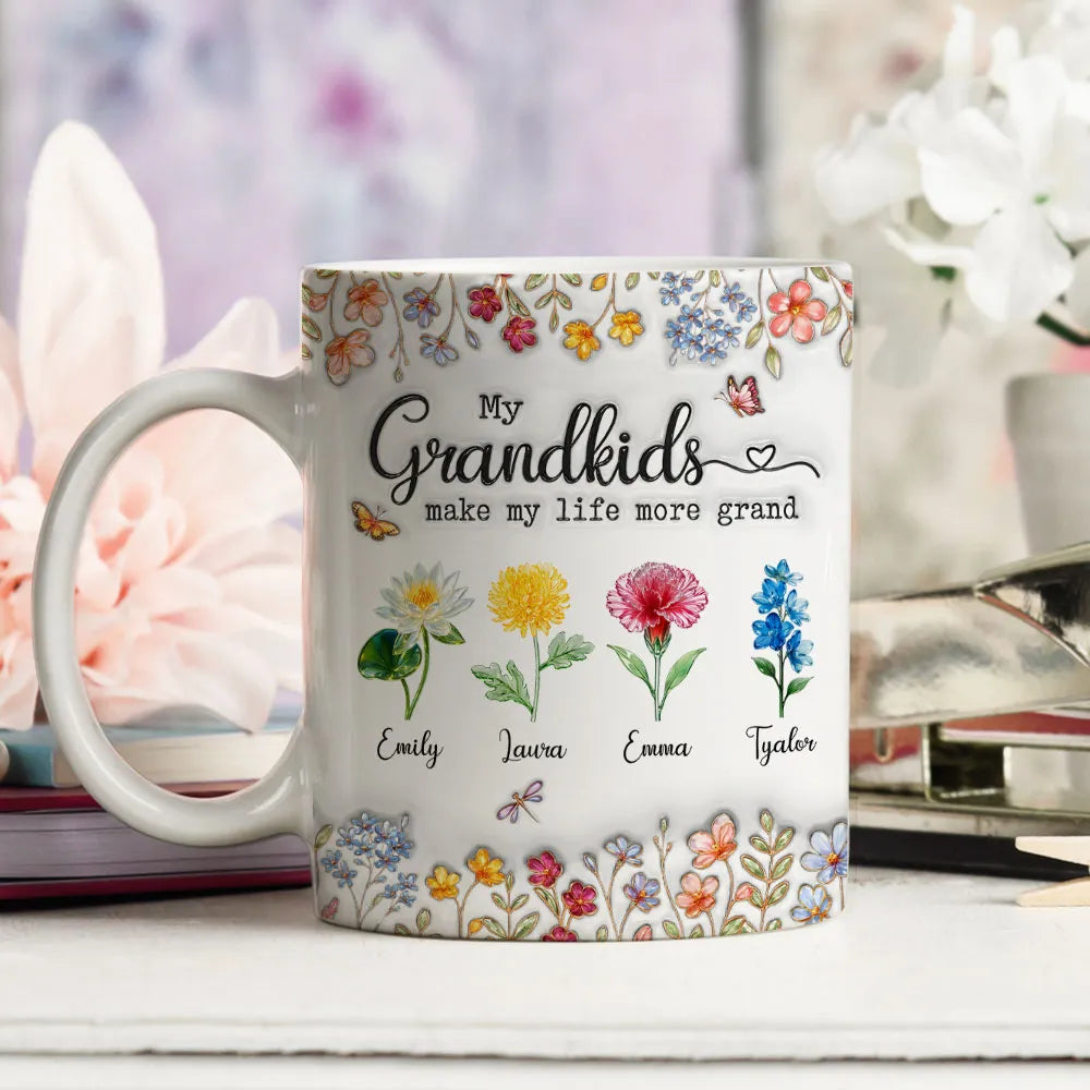 My Grandkids Make My Life More Grand - Personalized White Edge-to-Edge Mug - Gift For Grandma, Grandpa, Kids, Family HH01