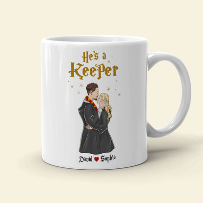 She's A Catch, He's A Keeper, Gift For Couple. Personalized Mug, Wizard Couple Mug, Couple Gift 06HTTI180723TM