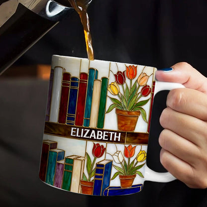 Daydreaming About Books & Tulips - Personalized White Edge-to-Edge Mug - Gift For Her, Book Lovers HH01