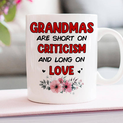 Grandmas Are Short On Criticism And Long On Love, Grandparents And Children Personalized Coffee Mug Gift For Grandparents