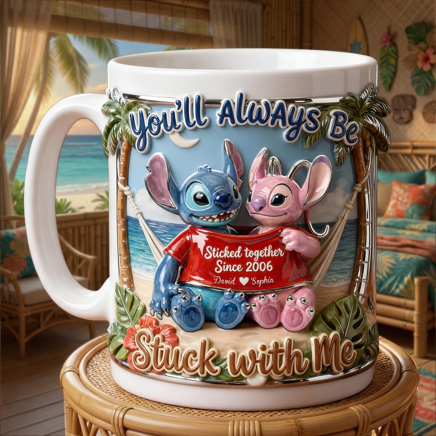 Sti You'll Always Be Stuck With Me - Personalized White Edge-to-Edge Mug - Gift For Couple, Fan Movies HH01