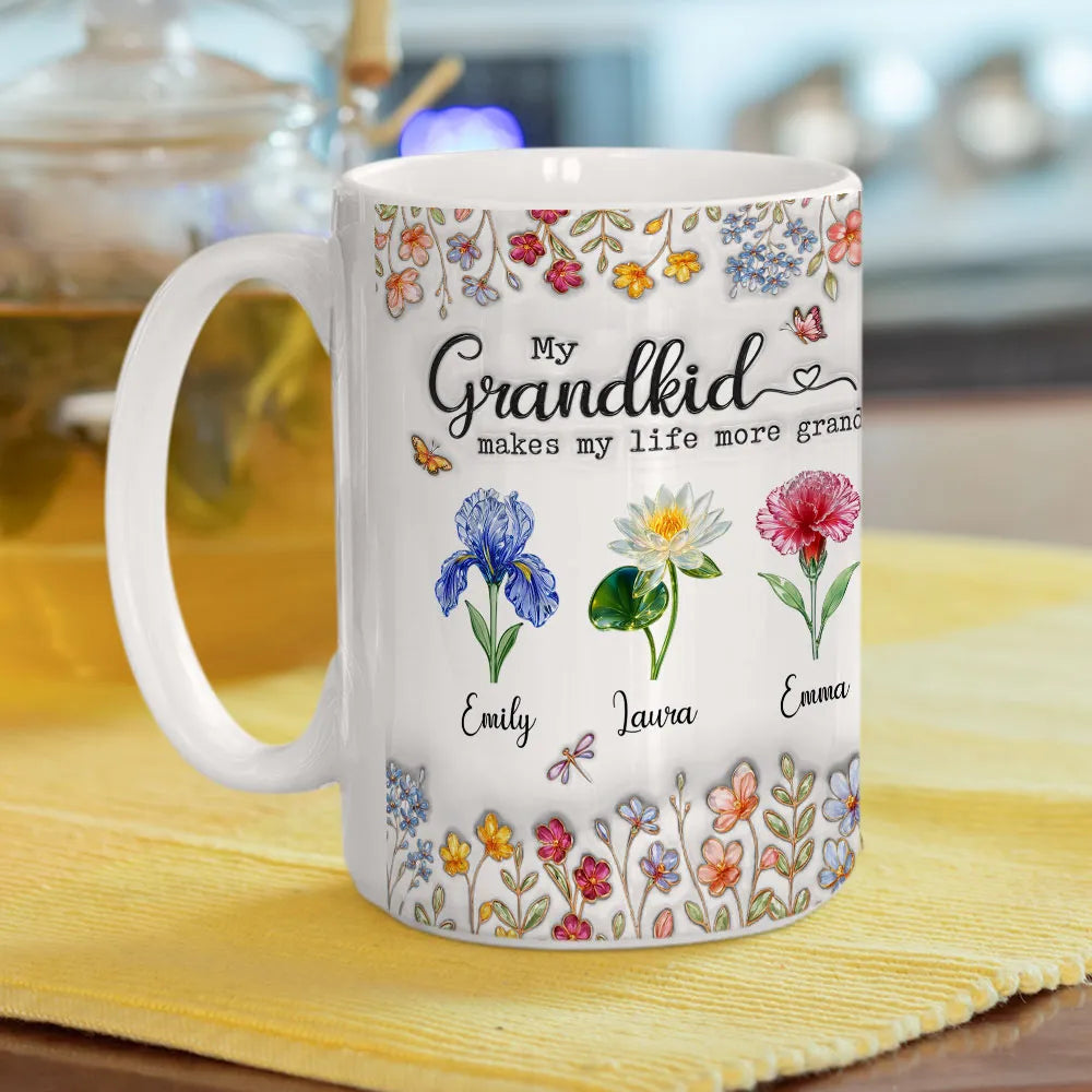 My Grandkids Make My Life More Grand - Personalized White Edge-to-Edge Mug - Gift For Grandma, Grandpa, Kids, Family HH01