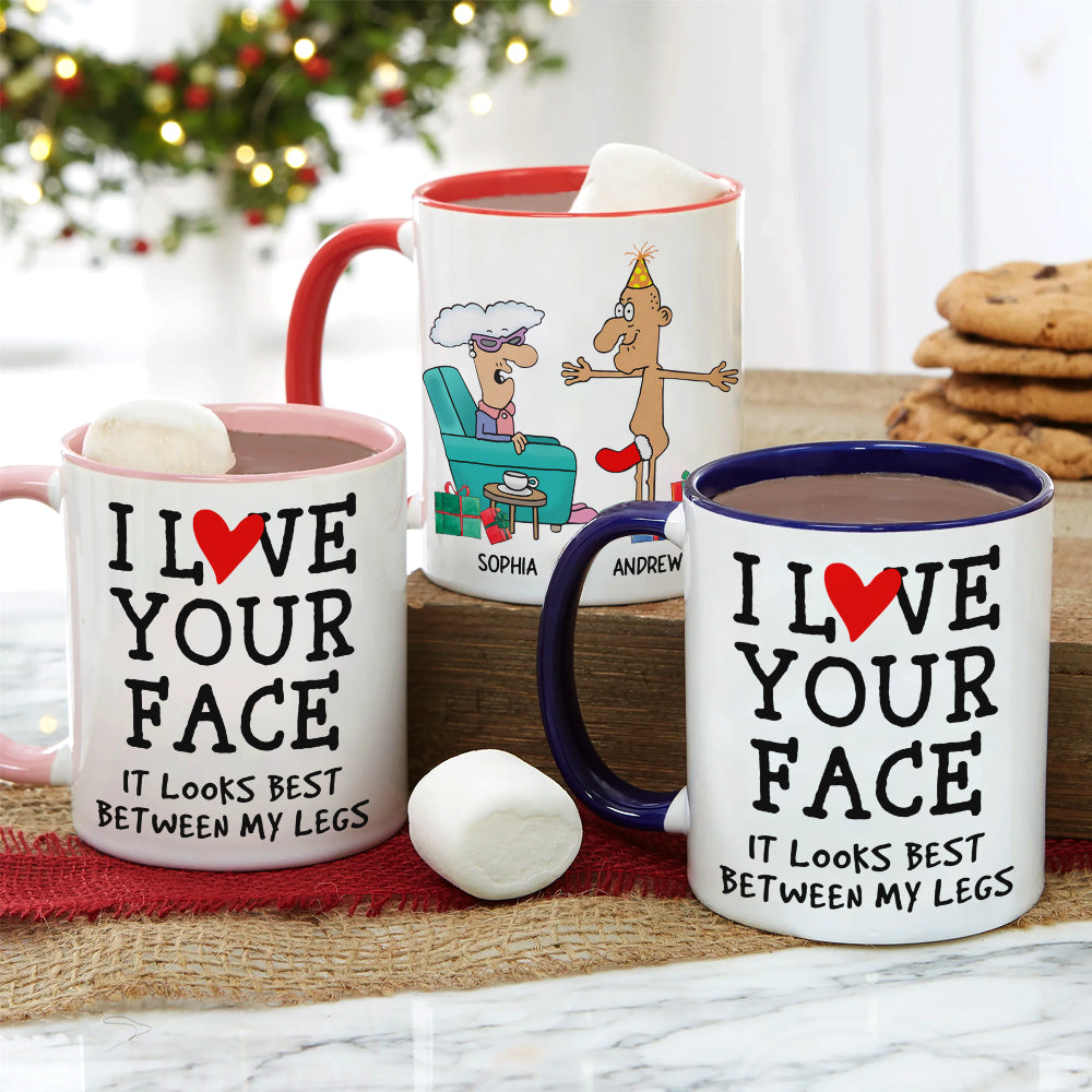 I Love Your Face, Couple Gift, Personalized Accent Mug, Funny Old Couple Mug, Christmas Gift