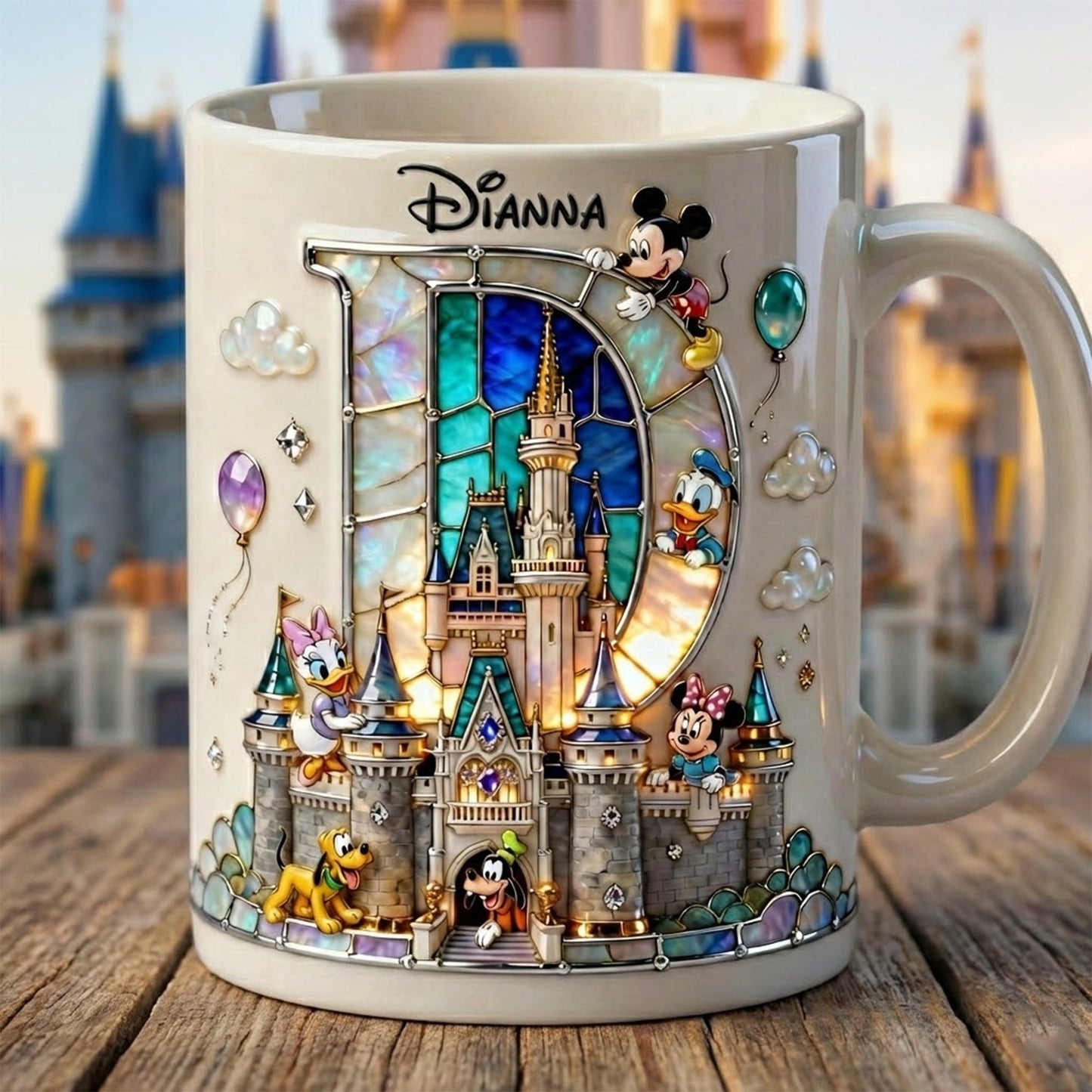 MkMo Magic Mouse Sparkling With Alphabet Initial - Personalized White Edge-to-Edge Mug - Gift For Fan Movies HH01