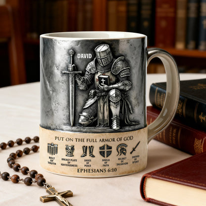 Put On The Full Amor Of God - Personalized White Edge-to-Edge Mug - Gift For Christians | NL122