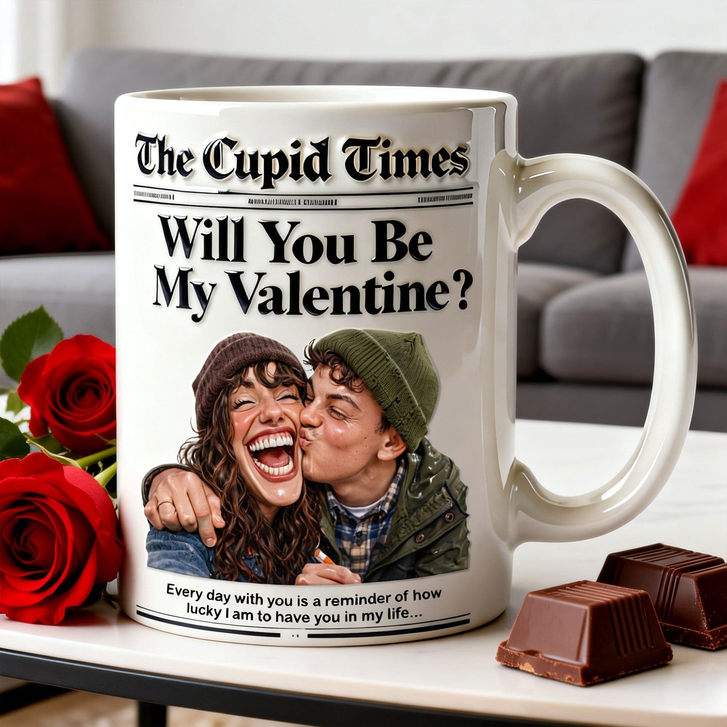 Newspaper Couple Will You Be My Valentine - Personalzied Ceramic Mug - Gift For Couples NL122