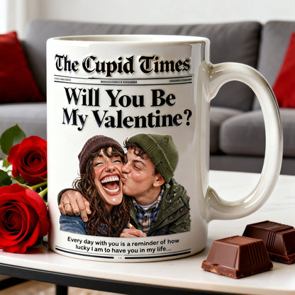 Newspaper Couple Will You Be My Valentine - Personalzied Ceramic Mug - Gift For Couples NL122