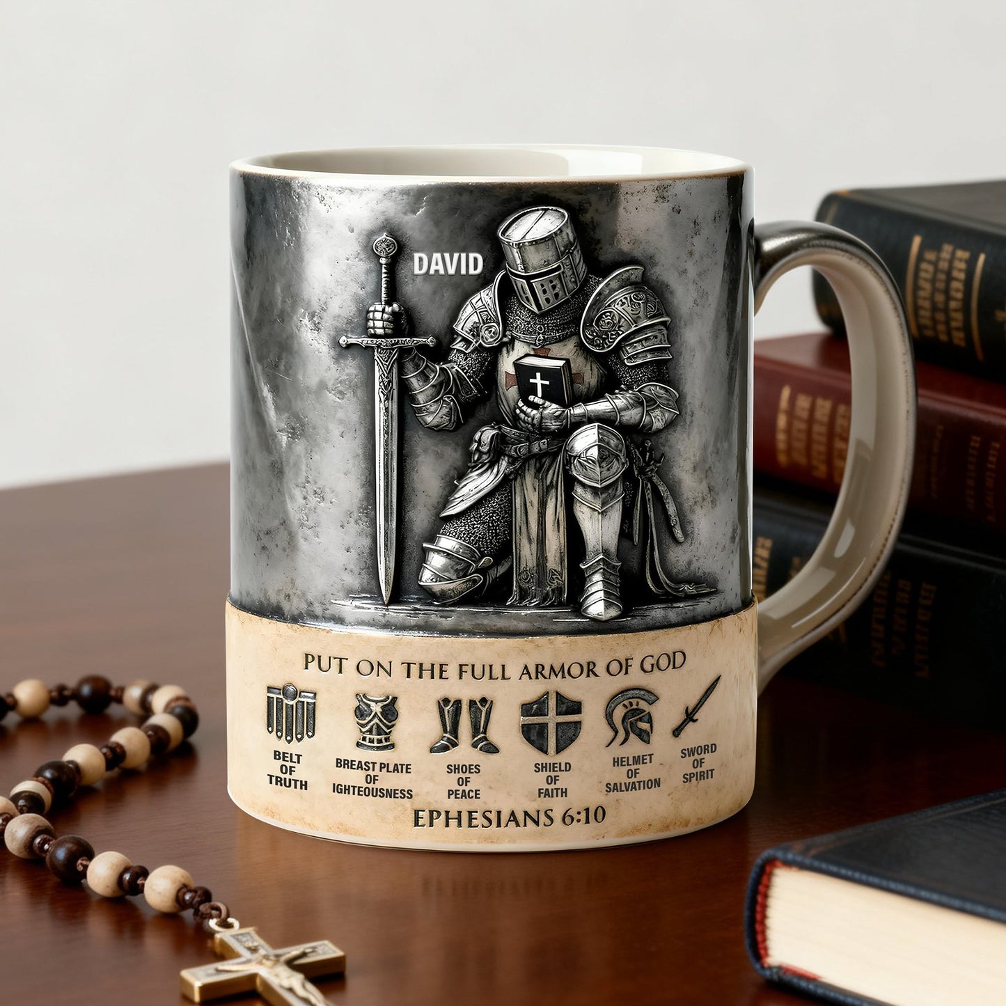Put On The Full Amor Of God - Personalized White Edge-to-Edge Mug - Gift For Christians | NL122