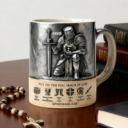 Put On The Full Amor Of God - Personalized White Edge-to-Edge Mug - Gift For Christians | NL122