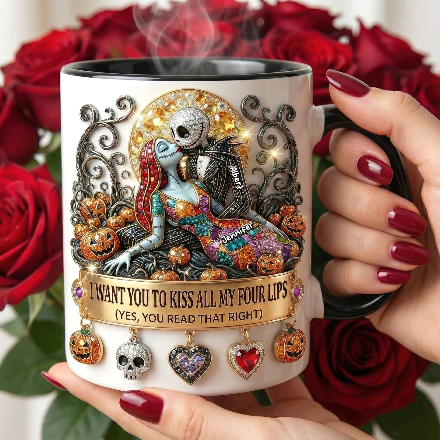 Spooky I Want To Kiss All My Four Lips - Personalized Accent Mug - Gift For Couple, Fan Movies HH01