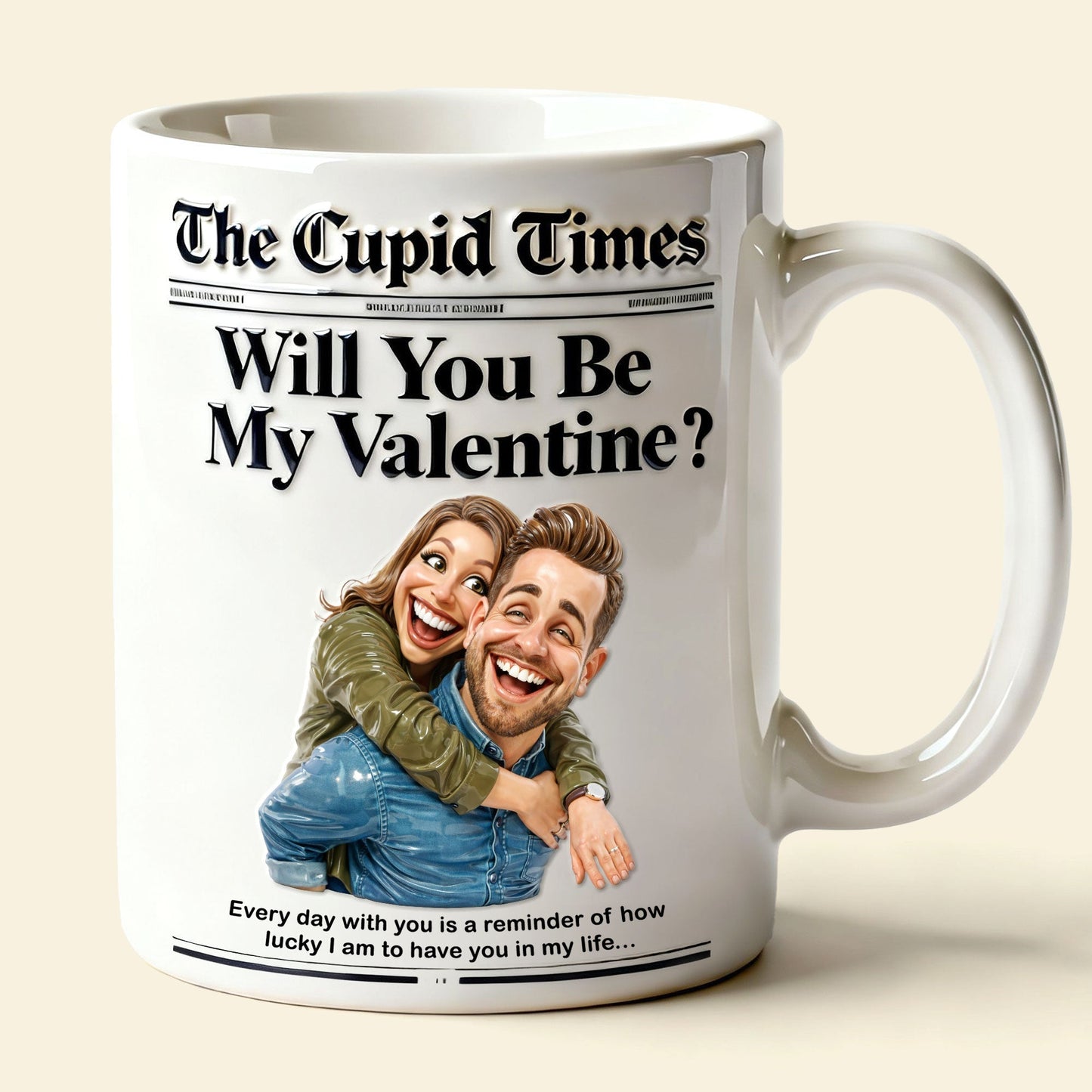 Newspaper Couple Will You Be My Valentine - Personalzied Ceramic Mug - Gift For Couples NL122