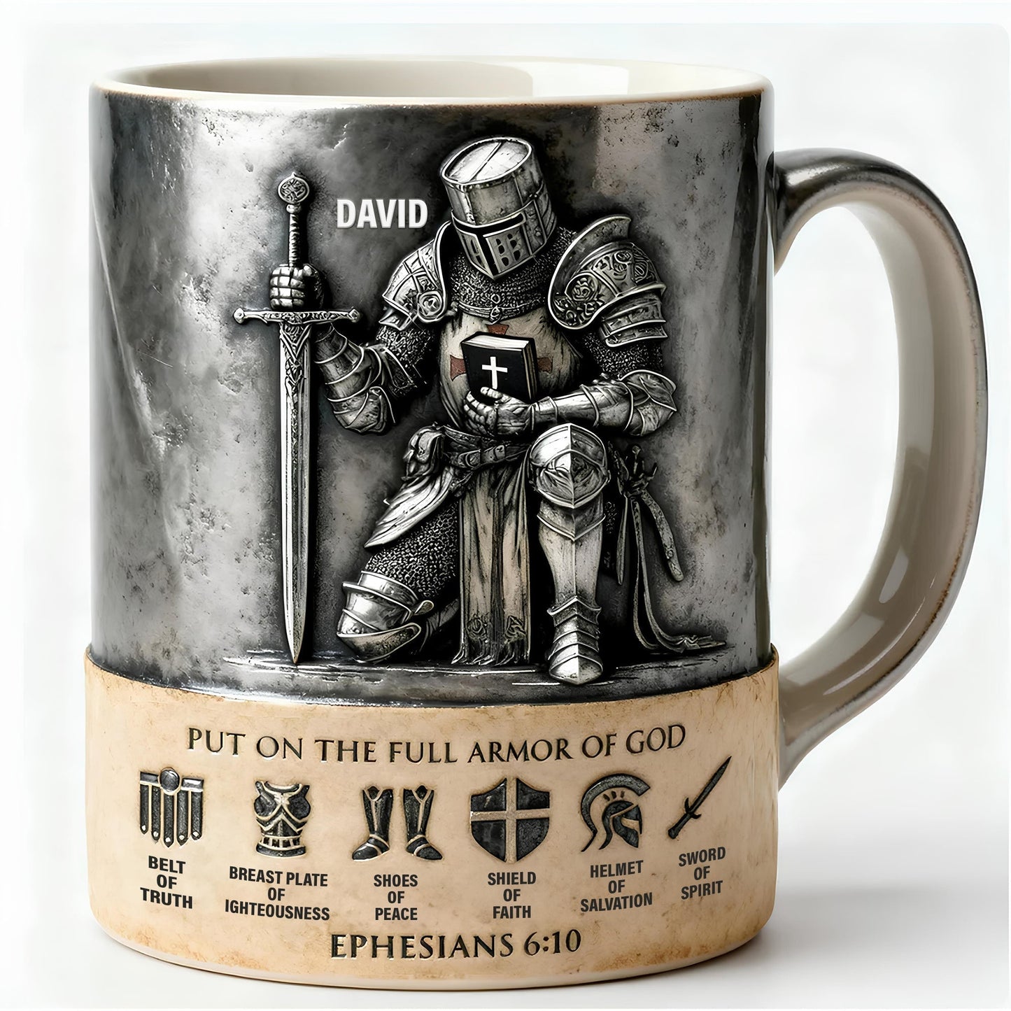 Put On The Full Amor Of God - Personalized White Edge-to-Edge Mug - Gift For Christians | NL122
