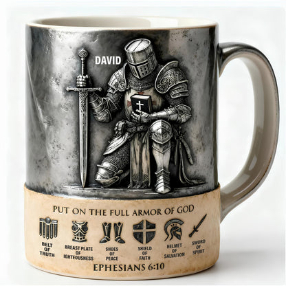 Put On The Full Amor Of God - Personalized White Edge-to-Edge Mug - Gift For Christians | NL122