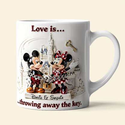 MkMo Magic Mouse Love Is Throwing Away The Key - Personalized White Edge-to-Edge Mug - Gift For Couple, Fan Movies HH01