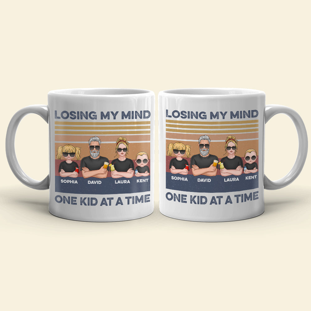 Dad Losing My Mind One Kid At A Time, Personalized White Mug, Funny Dad Gifts