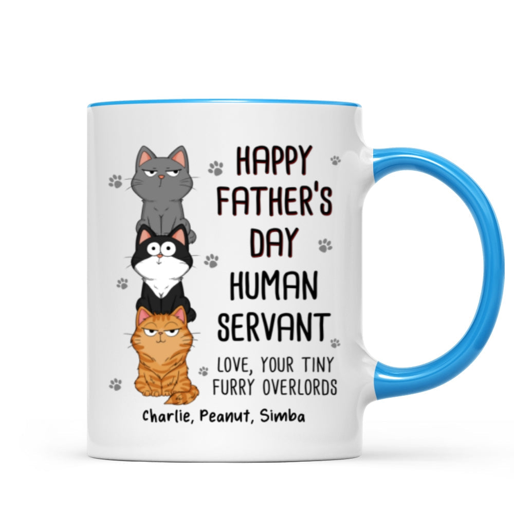 Happy Father's Day Human Servant Stacked Cats Funny Gift For Cat Lover Personalized Mug