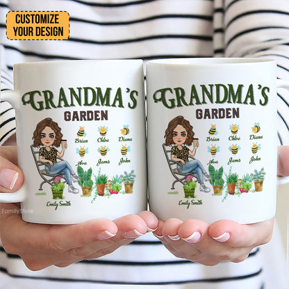 Grandma's Garden And Bees - Personalized White Ceramic Mug - Gift For Mom, Grandma, Mothers Day, Plant Lovers | GR21 NA94