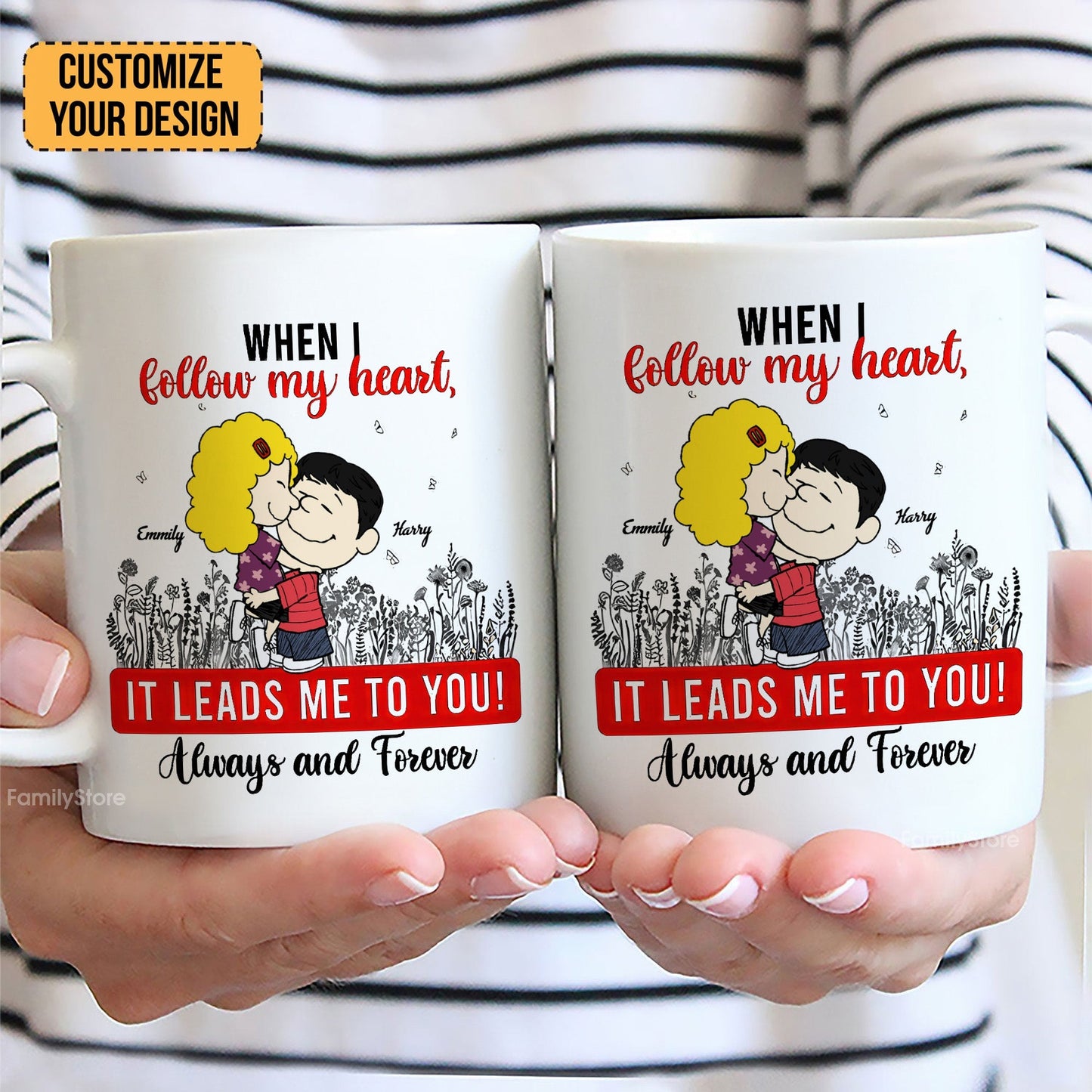 Always And Forever Peanut Couple - Personalized Accent Coffee Mug - Gift For Couple, Husband Wife | GR8 NH96