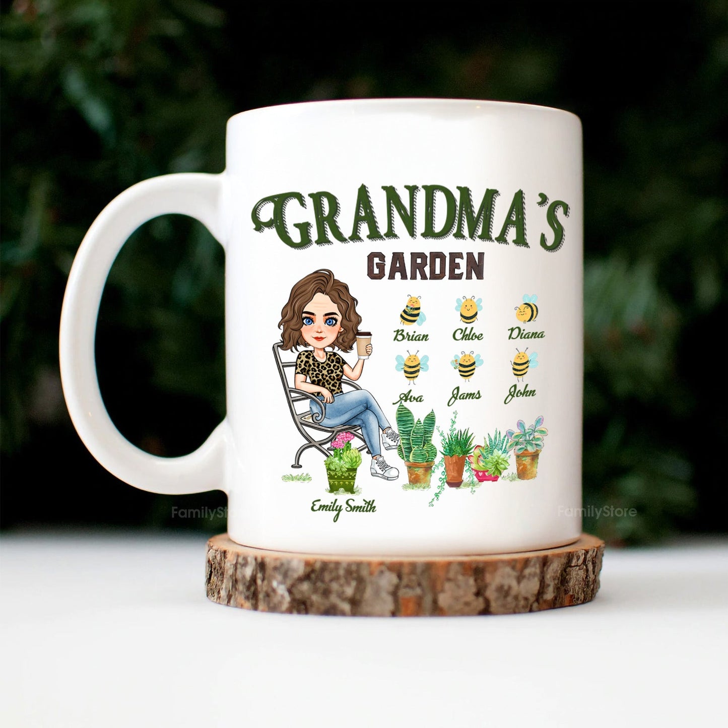 Grandma's Garden And Bees - Personalized White Ceramic Mug - Gift For Mom, Grandma, Mothers Day, Plant Lovers | GR21 NA94