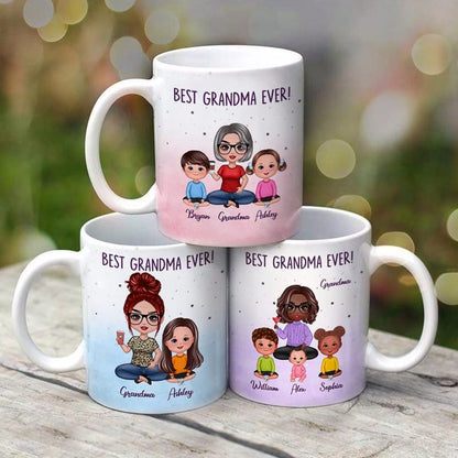 Best Grandma Ever Doll Grandma & Kid Watercolor Personalized Mug