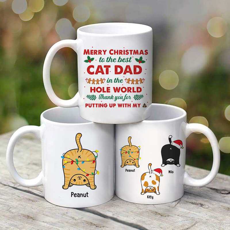 Cat Butts Merry Christmas Cat Dad Cat Mom Personalized Mug