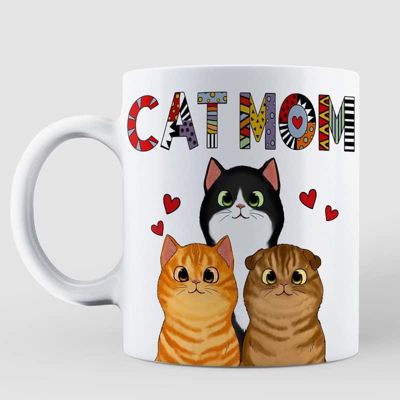 Cat Mom Colorful Fluffy Cats Gift For Cat Lovers Personalized Coffee Mug