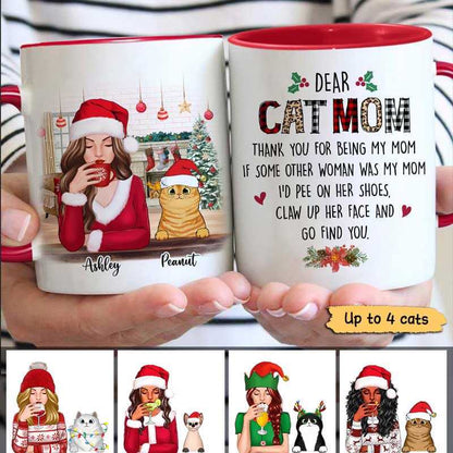 Dear Cat Mom Beautiful Woman Christmas Personalized Mug