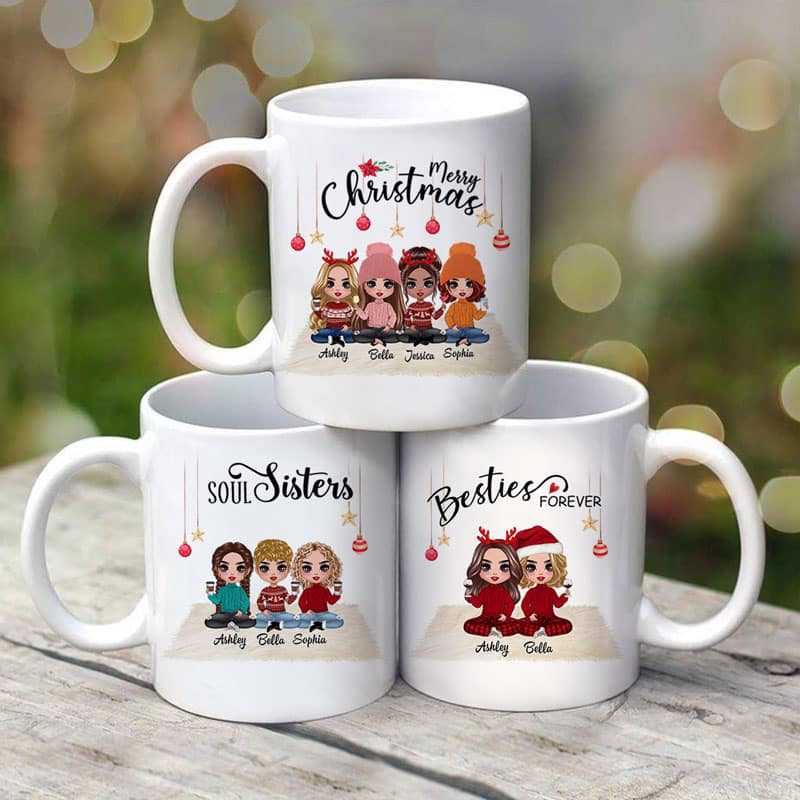Doll Besties Christmas Checkered Pants Personalized Mug