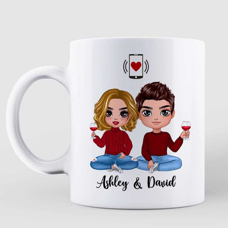 Doll Couple Swiped Right Gift Online Dating Tinder Bumble Personalized Coffee Mug