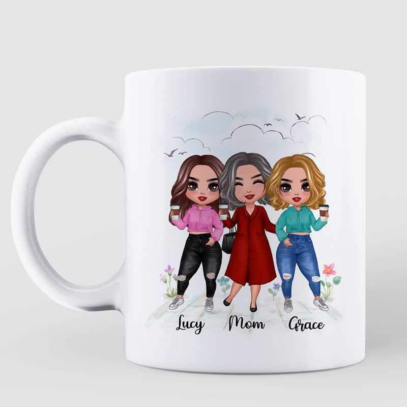 Doll Mother Mom And Daughters Floral Personalized Mug