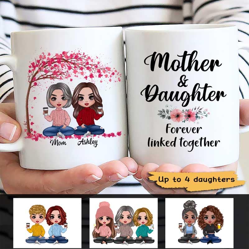 Doll Women Gift For Mother Mom And Daughters Sitting Under Tree Personalized Mug
