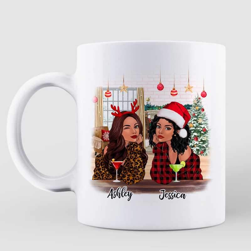 Leopard Checkered Christmas Fashion Besties Personalized Mug