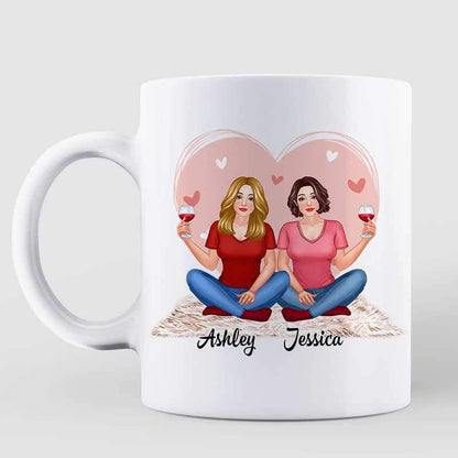 Pink Heart Pretty Besties Sisters Personalized Coffee Mug