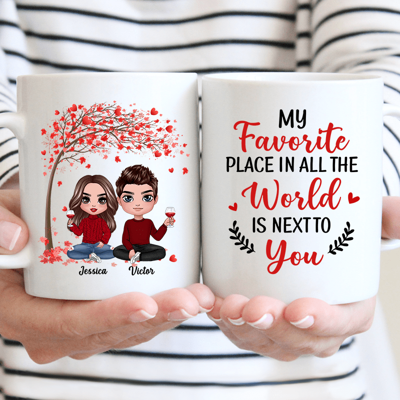Red Tree Doll Couple Sitting Gift For Him For Her Personalized Mug