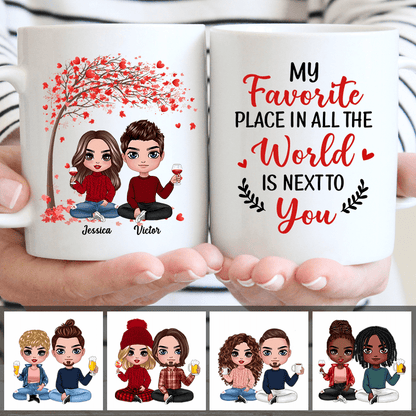 Red Tree Doll Couple Sitting Gift For Him For Her Personalized Mug