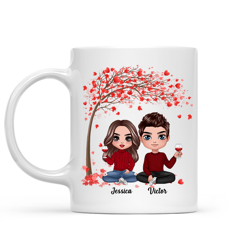 Red Tree Doll Couple Sitting Gift For Him For Her Personalized Mug