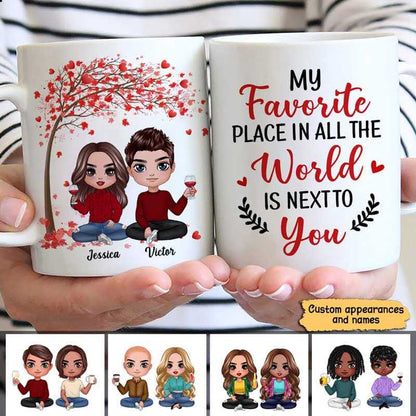 Red Tree Doll Couple Sitting Gift For Him For Her Personalized Mug