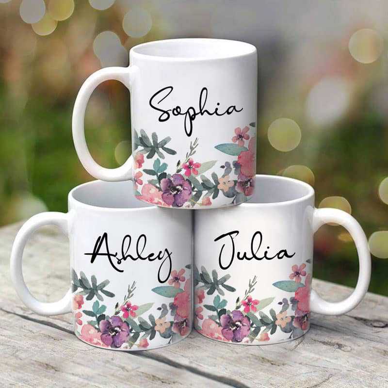 Watercolor Flower Name Gift For Her Gift For Woman Personalized Coffee Mug