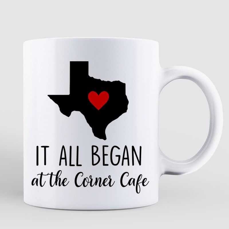 Where It All Began Doll Couple Sitting State Map Gift Anniversary Gift For Her For Him Personalized Mug