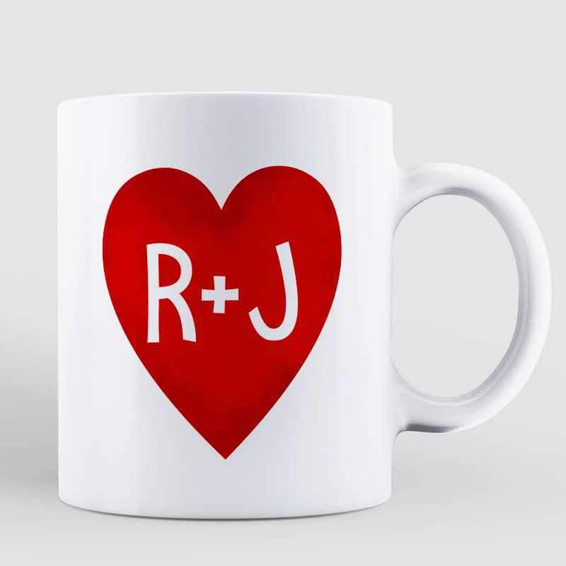 Chibi Couple Love Heart Initial Personalized Coffee Mug