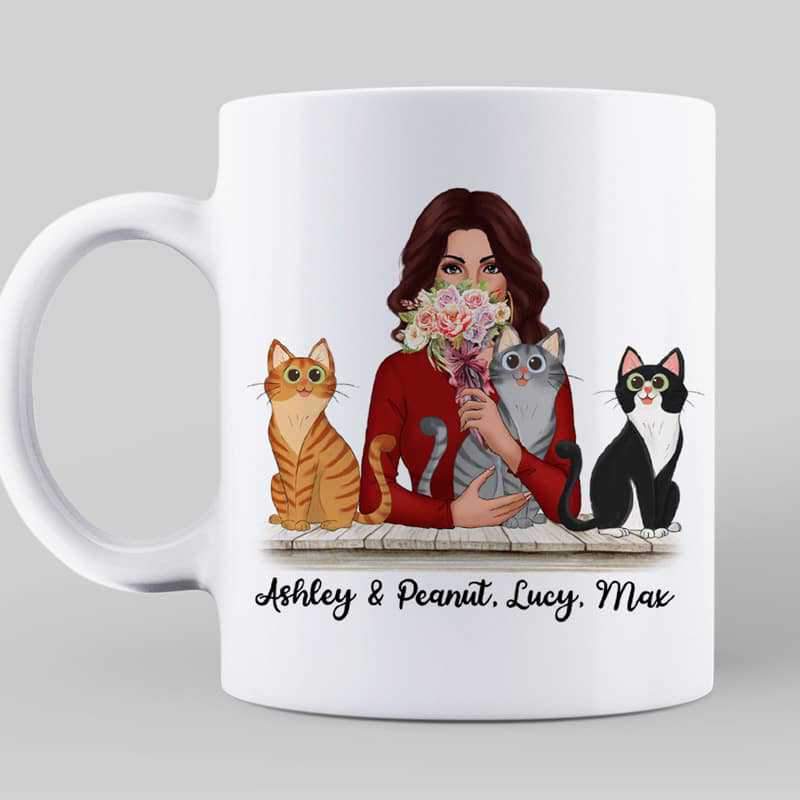 Happy Mother's Day Cat Mom Sitting Cat Cartoon Personalized Mug
