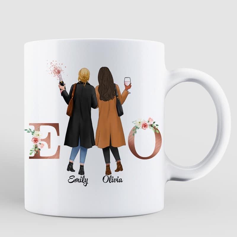 Initial Flower Sisters Personalized Mug