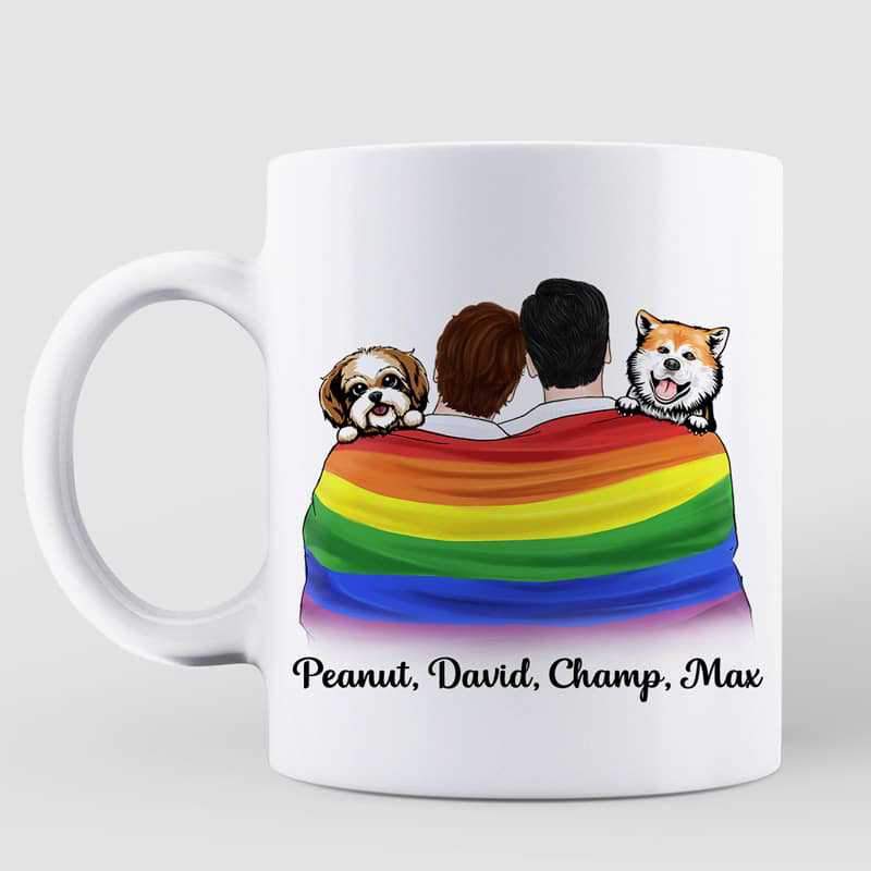 LGBT Couple And Dogs Gift For Him Personalized Coffee Mug