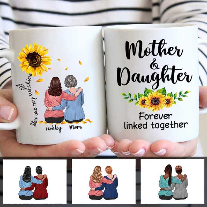 Mother And Daughter Sitting Sunflower Personalized Mug