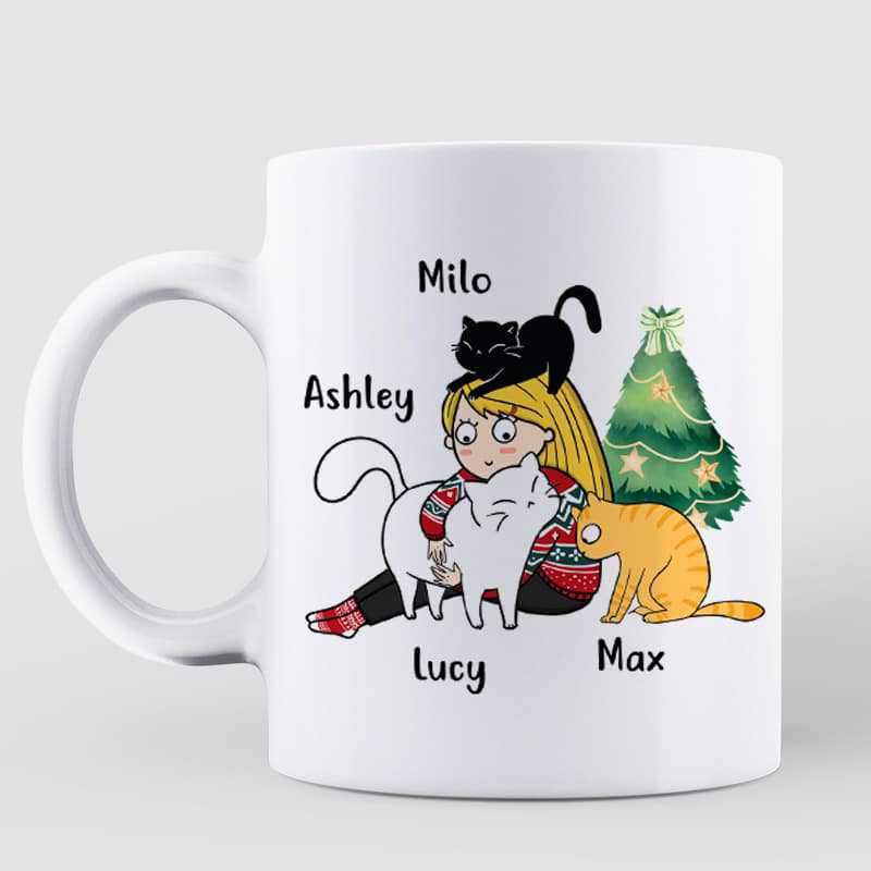 Mother Of Cats Sitting Girl Personalized Mug