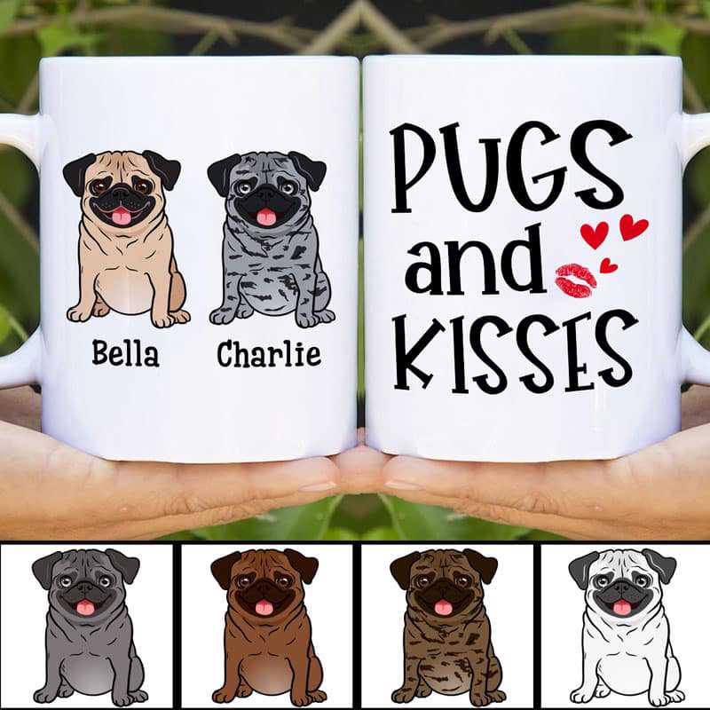 Pugs & Kisses Pug Dog Personalized Coffee Mug