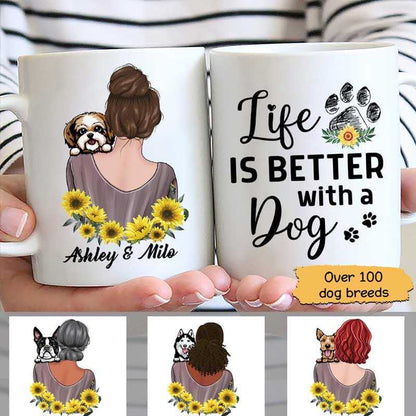Sunflower Dog Mom With Peeking Dog Personalized Coffee Mug