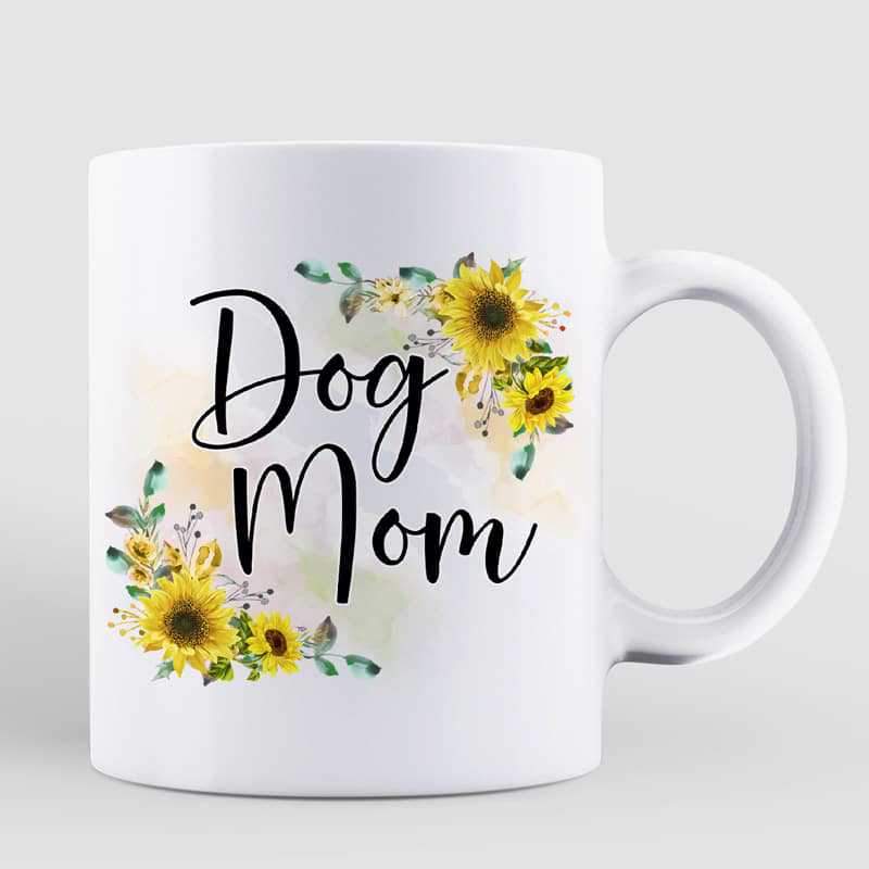 Sunflower Dog Mom With Peeking Dog Personalized Coffee Mug