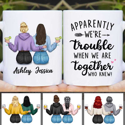 We're Trouble Besties Modern Girls Back View Personalized Mug