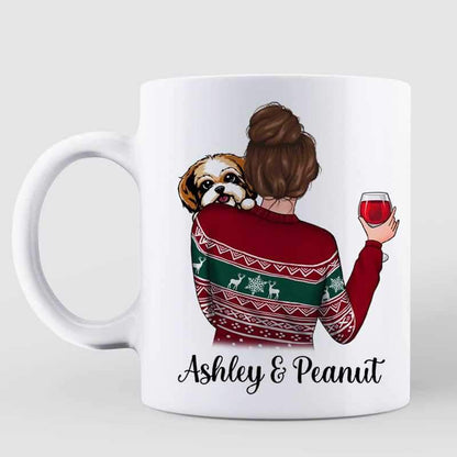 Woman Survive On Wine And Peeking Dog Personalized Coffee Mug